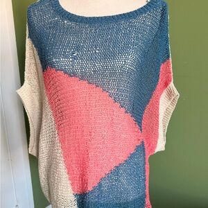 LINE  80’s Colorblock Knit Sweater - Blue, Pink, and Cream